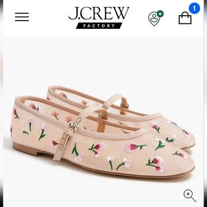 J. Crew Factory Women"s Floral  Mesh embroidered Mary Jane flats Sz 8 Display